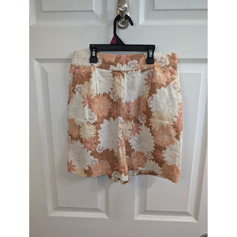 Faherty Sands Floral Linen Shorts Womens Terracotta Orange High Rise - Size S